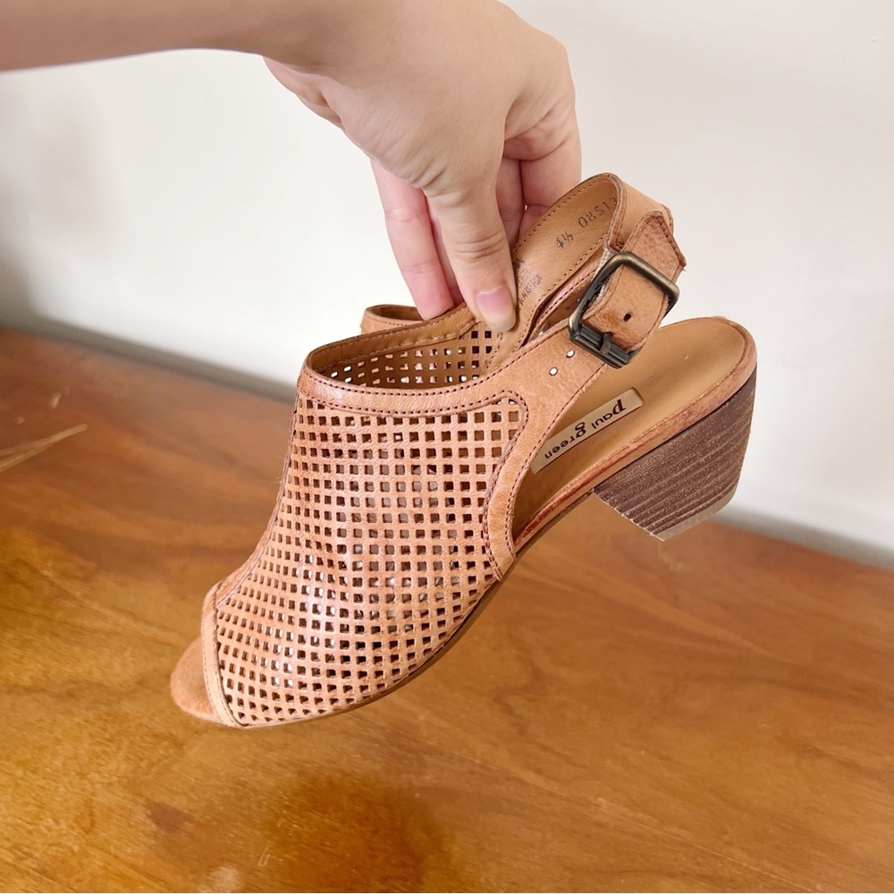 Paul Green • Lois slingback sandal heeled peep toe perforated cognac leather - Picture 5 of 9